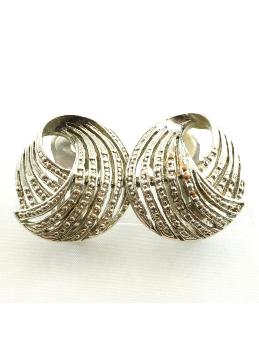 Vintage Mid Century Silver-Tone Swirl Clip-On Earrings 1960s